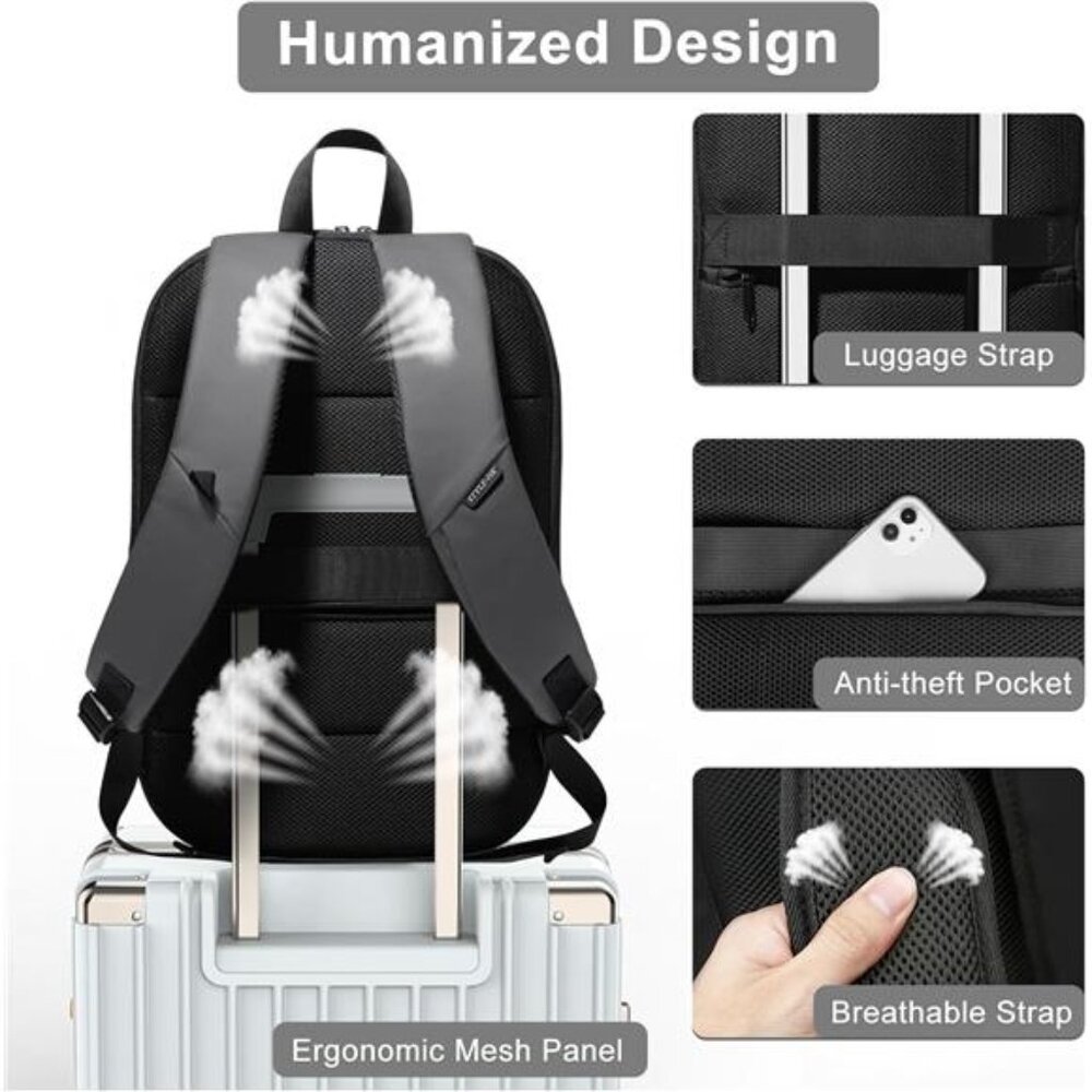 hk Business Backpack for Men 17 Inch Dark Grey - Picture 6 of 7
